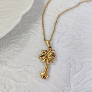 Không Thấm Nước 18K Vàng Mạ Thép Không Gỉ Dừa Cây Cọ Bãi Biển Mặt Dây Chuyền Vòng Cổ Trang Sức Cho Phụ Nữ Bãi Biển Chủ Đề MSPN-0009 - Product Image 3