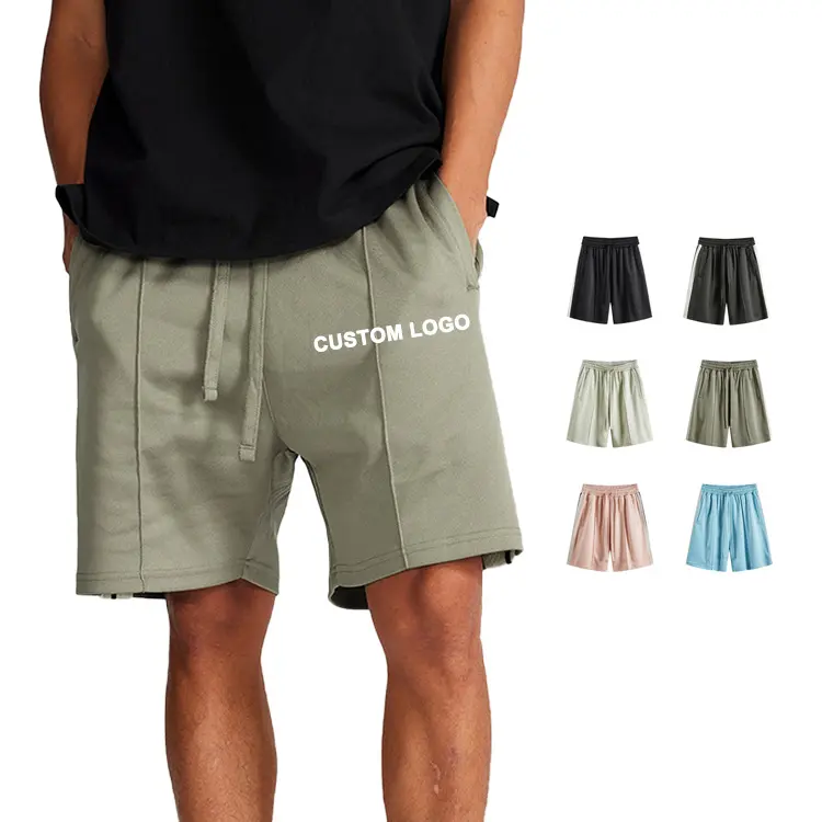 275g new design woven high quality streetwear custom logo elastic waisted cotton men shorts with drawstring