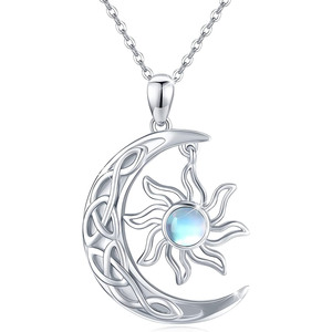 Trang Sức Bạc Sterling 925 Vòng Cổ Mặt Dây Chuyền Celtic Trăng Lưỡi Liềm Mặt Trời Mặt Trăng Đá Cho Nữ - Product Image 1