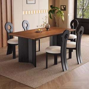 Mesa de comedor y sillas de madera maciza, juego de 6 piezas, diseño rectangular minimalista moderno para casas pequeñas y apartamentos - Product Image 2