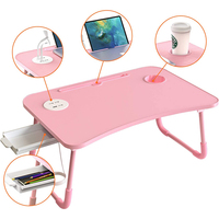 Table d'étude pliable en bois MDF pour ordinateur portable, Design coloré, lit d'ordinateur pliable, bureau avec porte-gobelet, Port USB