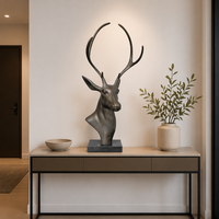 Sculpture de tête de cerf en BRONZE gravé antique, base en marbre noir naturel, décoration de table en bronze coulé haut de gamme, métal