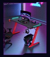 Bureau d'Ordinateur Gaming Moderne avec Étagère d'Extension, Table de Jeu pour PC à Domicile