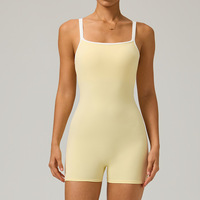 Combinaison de yoga courte dos nu à col carré, ultra douce, effet ventre plat, bretelles fines, pour femme, tenue de sport