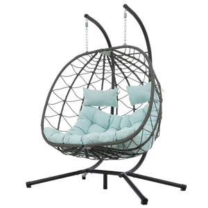 Modern Outdoor Patio Double Egg Swing Chair Cushions <b>Wicker</b> Rattan Hanging Hammock Stand Pillows Garden Balcony Porch Durable - Product Image 2