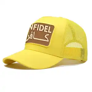 Großhandel Classic Custom Premium Luxus 3D Stickerei Logo 5 Panel Gorras Mesh Gelb Trucker Caps Hüte Herren