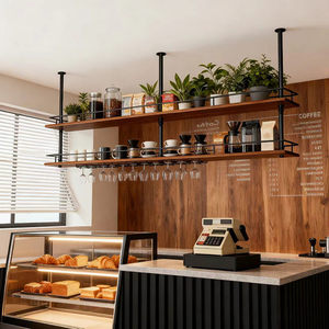 Étagère <span class=keywords><strong>de</strong></span> rangement suspendue pour comptoir <span class=keywords><strong>de</strong></span> <span class=keywords><strong>bar</strong></span>, style industriel, en fer, porte-vin, porte-gobelets, mobilier <span class=keywords><strong>de</strong></span> maison - Product Image 2