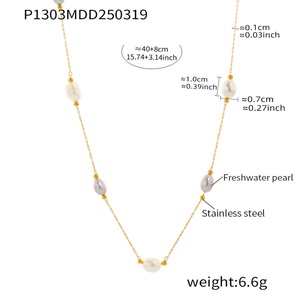 Nouveaux colliers tendance en acier inoxydable plaqué or 18 carats avec perles d'eau douce naturelles, résistants au ternissement - Product Image 5