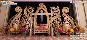 Cadres en bois dorés de luxe pour la décoration de la scène du Mehendi, scène royale du Sultan, dôme royal, pavillon impérial, scène dorée du palais - Product Image 4