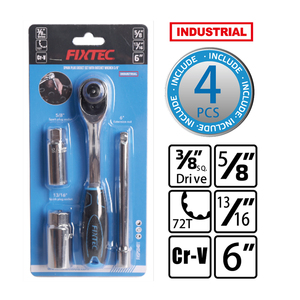 Juego de llaves de vaso FIXTEC DIY de grado 3/8'' con trinquete de 72 dientes y varilla de extensión de 6'', OEM, 4 piezas, 1 pieza FHSPS0401, juego de vasos profundos de 3/8'' FHSPS - Product Image 4