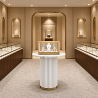Vitrine de présentation de bijoux en marbre blanc et or, éclairée par LED, en métal, pour comptoir de magasin ou salle d'exposition
