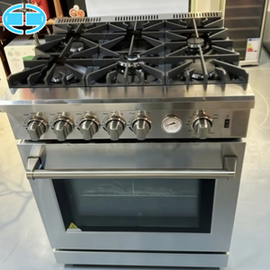 Cuisinière à gaz encastrable en acier inoxydable à 5 brûleurs avec <span class=keywords><strong>four</strong></span> de 120 L et grill pour la maison, les appareils électroménagers commerciaux et les grandes cuisines - Product Image 1