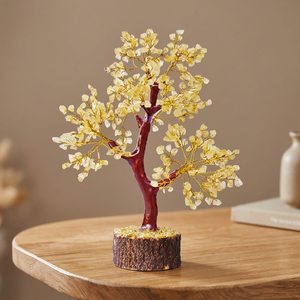 Handmade Natural Citrine <b>Crystal</b> Gemstone <b>Tree</b> Feng Shui Home Decor with Wooden Base for Thanksgiving - Product Image 1
