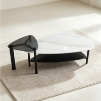 Ensemble de tables basses gigognes modernes avec plateau en pierre imprimé en 3D, verre trempé gris de 8 mm et pieds en métal pour maison, villa, hôtel - Vente en gros