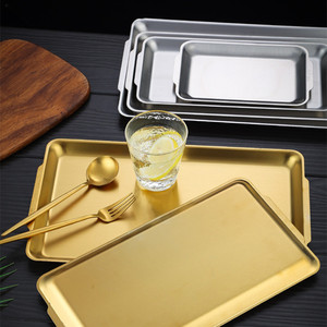 Golden Stainless Steel Serving Trays Rectangular Flat Bottom Hotel Food Plate Kitchen Dishware <b>Set</b> - Product Image 2