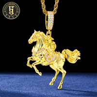 Pendentif Cheval au Galop de Luxe, Plaqué Or 18K, Laiton, Diamant CZ AAAAA, Collier Breloque Animale, Bijoux de Haute Qualité, Fabrication d'Usine