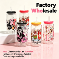 Gobelet en plastique personnalisé pour Noël avec paille, OEM ODM, sublimation, canette de bière vierge, verre, gobelet, cadeau de fêtes, tasse à boire, logo personnalisé
