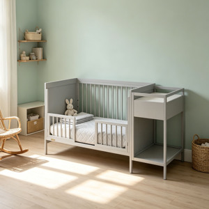 High Quality <b>Brown</b> American Wood Baby Crib with Changing Table, Multi Adjustable Height, Sturdy Wood <b>Bed</b> Plate & Durable Frame - Product Image 2
