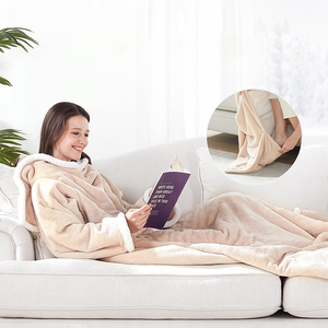 Manta de calefacción Sherpa de franela acolchada con 6 ajustes de calor 2-10 horas Cierre automático Mangas de bolsillo Manta eléctrica portátil - Product Image 2