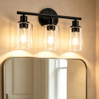 Lampe murale élégante pour salle de bain, en fer noir mat, 3 lumières, abat-jour en verre transparent, montage mural, lampes pour miroir