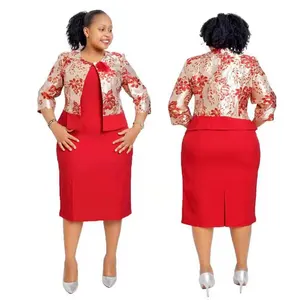 2021 New design African brocade plus size jacket orange formal business office high quality women lady turkey church dress suit