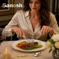 SANOSH Ensemble de couverts de luxe vintage baroque en acier inoxydable 304 argenté et doré pour mariage