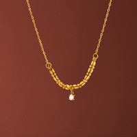 Collier unisexe ajustable en laiton plaqué or 18 carats avec pendentif zircon et perles multicouches, design de niche tendance, vente en gros