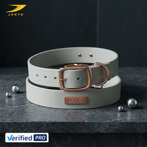 Collier pour chien en cuir PU avec logo personnalisé, réglable, imperméable, avec boucle en or rose pour chiens de petite et moyenne taille - Product Image 1