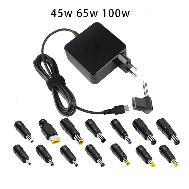 100W 60W 45W Universal Laptop DC Charger USB C  Power Supply Adapter with 14 Tips Multi Pin DC Power Plug Adapter Female