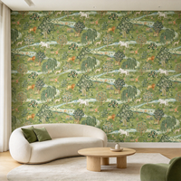 Mural Hewan Hutan Unicorn, Pelapis Dinding Hutan Hijau, Wallpaper Kustom, Pola Singa Rusa Burung untuk Latar Belakang Rumah Hotel Toko