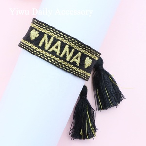 Pulseras con palabras tejidas populares para mujeres <span class=keywords><strong>y</strong></span> niñas, corazón, maestro, <span class=keywords><strong>amor</strong></span>, Sorority, letras griegas bordadas, pulseras tejidas de <span class=keywords><strong>amistad</strong></span> - Product Image 2