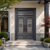 Porte d'entrée double en acier de luxe moderne avec décorations traditionnelles chinoises à motifs de fortune pour villa