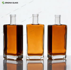 高透明度フラットスクエアカスタムラベル500ml 750mlウイスキーウォッカジンラムテキーラブランデーガラス瓶（コルク付き） - Product Image 1