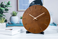 Jam Dinding Kayu Pinus dengan Finishing Kayu, Quartz Senyap, Desain Tanpa Bingkai