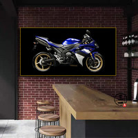 Cetakan Seni Dinding Sepeda Motor Grosir - Poster Kanvas Sepeda Cruiser Biru Vintage untuk Dekorasi Ruang Tamu, Garasi, atau Ruang Pria (Man Cave) Berbingkai