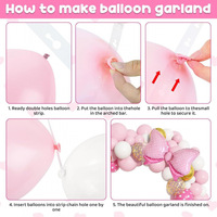 Kit de guirlande de ballons rose 124 pièces, ensemble de ballons en latex rose, blanc et or pour la décoration de fête d'anniversaire de filles, baby shower