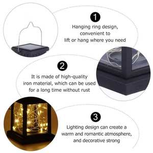 โคมไฟพลังงานแสงอาทิตย์โลหะสีดำพร้อมไฟประดับตกแต่งสำหรับวางบนโต๊ะและแขวนสำหรับสวน ระเบียง และงานอีเว้นท์ - Product Image 6