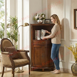 19.7"x19.7"x54.7" Cherry Solid Wood Tall with Drawer &amp; Sliding Doors Vintage <strong>White</strong> Ash <strong>Corner</strong> <strong>Cabinet</strong> for Bedroom Office - Product Image 4