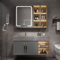 Ensemble de meubles de salle de bain d'hôtel avec miroir Feng Shui classique pliant et dissimulé, en bois massif, résistant à l'eau, avec écran LED