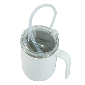 Taza de Acero Inoxidable de Grado Alimenticio y Silicona para Personas Mayores, Tapa con Pajita Antiderrames, 400 ml - Product Image 1