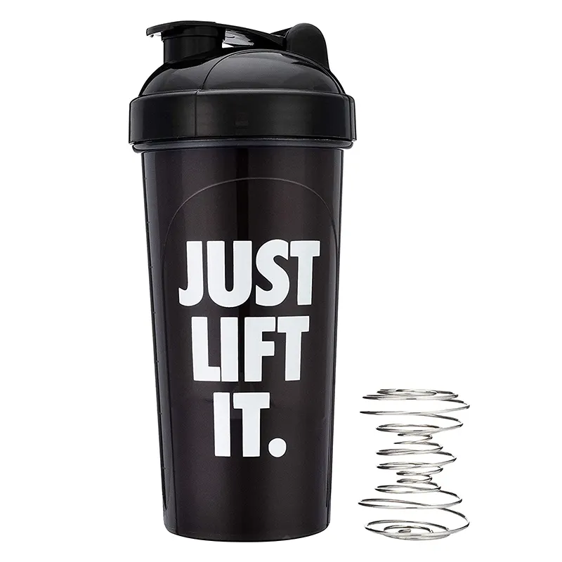 700ml di plastica nera di forma fisica di logo personalizzato slim plain gym proteine shaker bottiglia