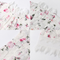 Robe Courte Vintage Rose à Motifs Floraux en Dentelle Creuse pour Femme, Col Montant à Volants, Manches Longues, Poignets en Dentelle Festonnée, Usage Quotidien, Vente en Gros