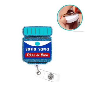 Badge nominatif infirmier en acrylique pailleté transfrontalier avec boucle à tirer facile, porte-clés à défilement pour badge irrégulier - Product Image 5
