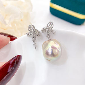 S925 <b>Silver</b> DIY <b>Pearl</b> Accessories 2021 New 7-11mm Round Beads Black and White Empty Stand <b>Earrings</b> - Product Image 4