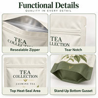 Sachets d'emballage pour thé imprimés sur mesure, sachets refermables à haute barrière pour thé en vrac, thé aux herbes et matcha