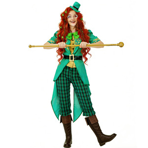 Conjunto de Disfraz de Duende Irlandés para Mujer Adulta, Día de San Patricio, Fiesta de Halloween, Pantalones Verdes a Cuadros, Chaqueta, Sombrero, Cinturón, Corbata de Moño - Product Image 4