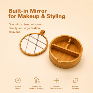 Eco Friendly Bamboo Cosmetic <b>Mirror</b> with Organizer Box Modern Minimalist Design for Beauty Brands and Gift Collections - Product Image 2