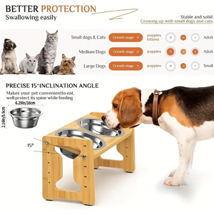 Gıda ve su çift Pet besleyici katı desen besleyici ahşap kaseler istasyonu evcil çevre dostu ayarlanabilir ahşap Pet besleyici - Product Image 3