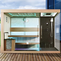 Sauna de ducha de cedro interior moderna para 2-6 personas con masaje de vapor húmedo y seco cedro rojo sobre madera maciza comodidad óptima