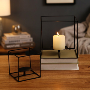 Juego de Portavelas Cúbicos de Alambre de Hierro Geométrico Negro, Portavelas Cuadrados Huecos de Metal para Decoración del Hogar - Product Image 2
